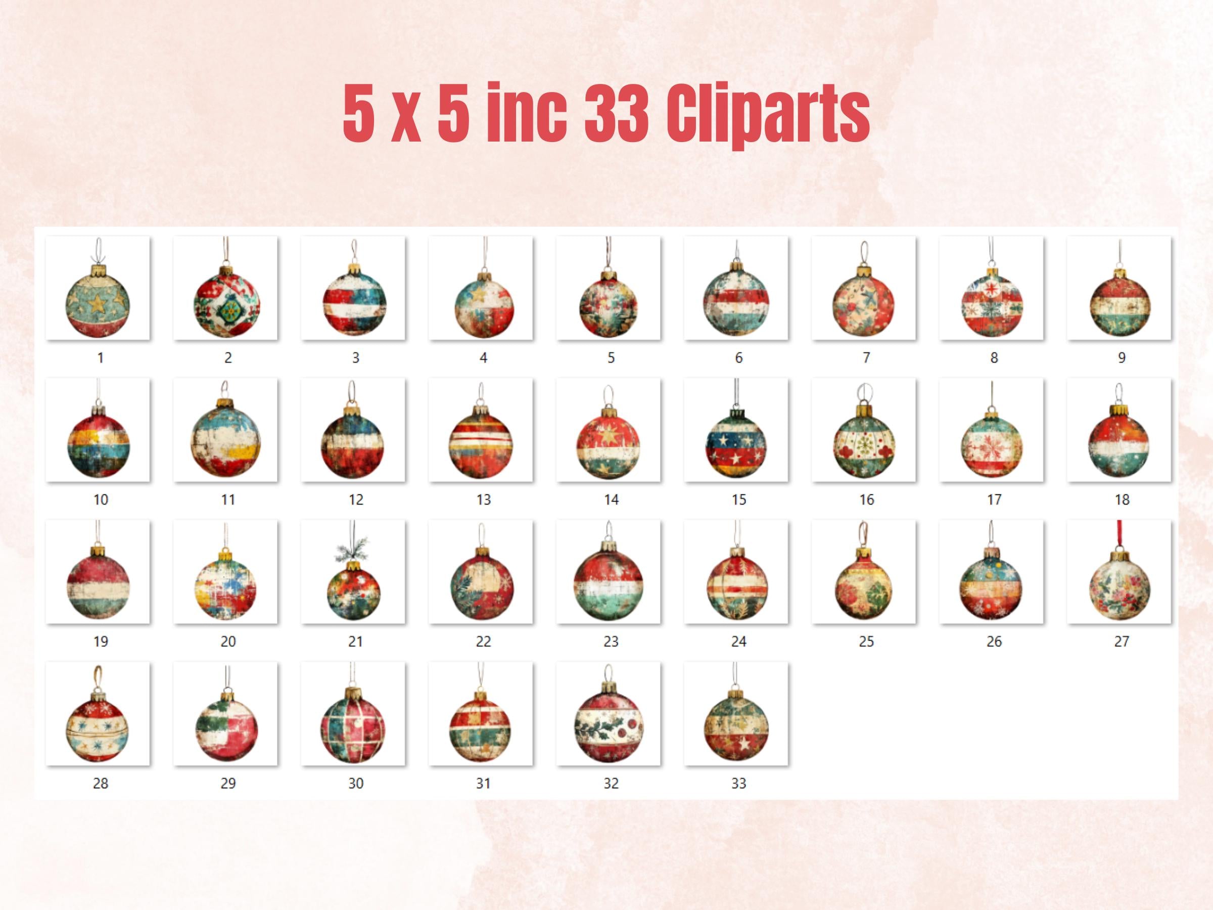 Christmas Ornaments Mixed Media Clipart, Retro Xmas Holiday Fussy Cut Collage Sheet, Ornaments Cut Out Ephemera, PNG + JPG for Scrapbooking