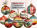 Christmas Ornaments Mixed Media Clipart, Retro Xmas Holiday Fussy Cut Collage Sheet, Ornaments Cut Out Ephemera, PNG + JPG for Scrapbooking