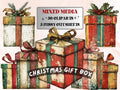 Christmas Gift Box Mixed Media Clipart, Retro Xmas Gifts Fussy Cut Collage Sheet, Ornaments Cut Out Ephemera, PNG + JPG for Scrapbooking