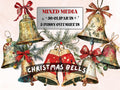 Christmas Bells Mixed Media Clipart, Retro Xmas Bells Fussy Cut Collage Sheet, Ornaments Cut Out Ephemera, PNG + JPG for Scrapbooking