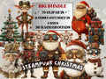 Steampunk Christmas Collage Elements Bundle, Industrial Christmas Fussy Cut, Xmas Characters Clipart, Quirky Junk Journal, Xmas Scrapbooking