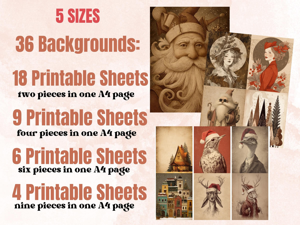 Old Christmas Collage Elements Bundle, Vintage Christmas Fussy Cut, Retro Xmas Characters Clipart, Quirky Junk Journal, Xmas Scrapbooking