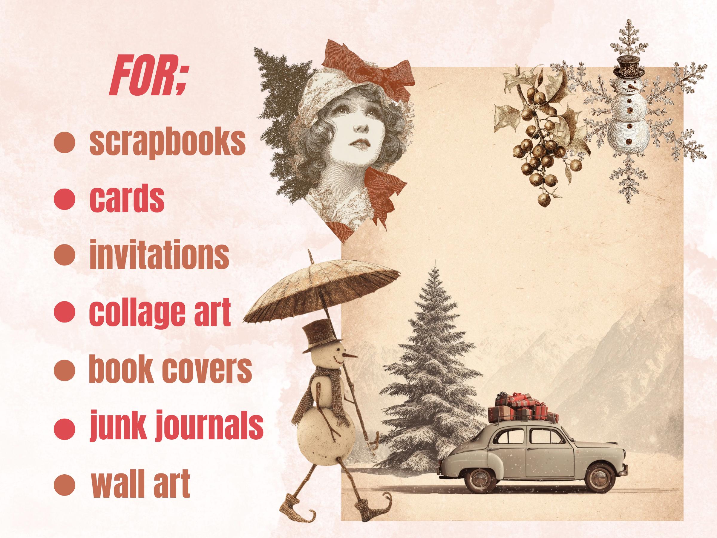Old Christmas Collage Elements Bundle, Vintage Christmas Fussy Cut, Retro Xmas Characters Clipart, Quirky Junk Journal, Xmas Scrapbooking