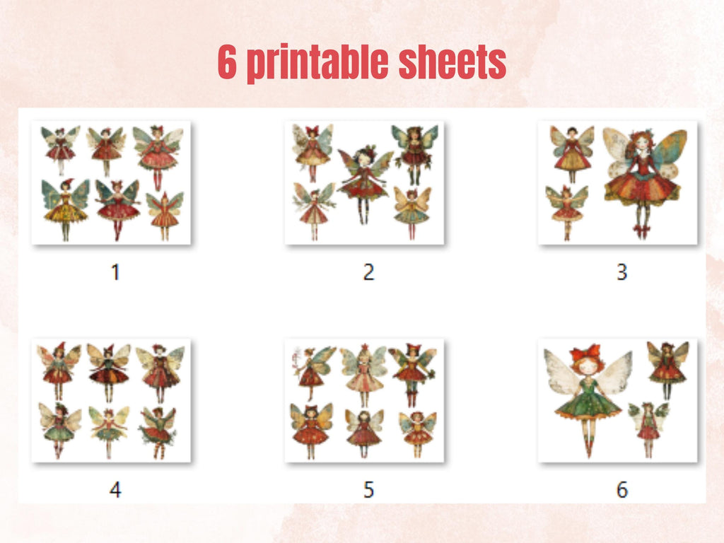 Christmas Fairy Doll Mixed Media Clipart, Whimsy Fairy Girl Fussy Cut Collage Sheet, Quirky Cut Out Ephemera, PNG + JPG for Scrapbooking