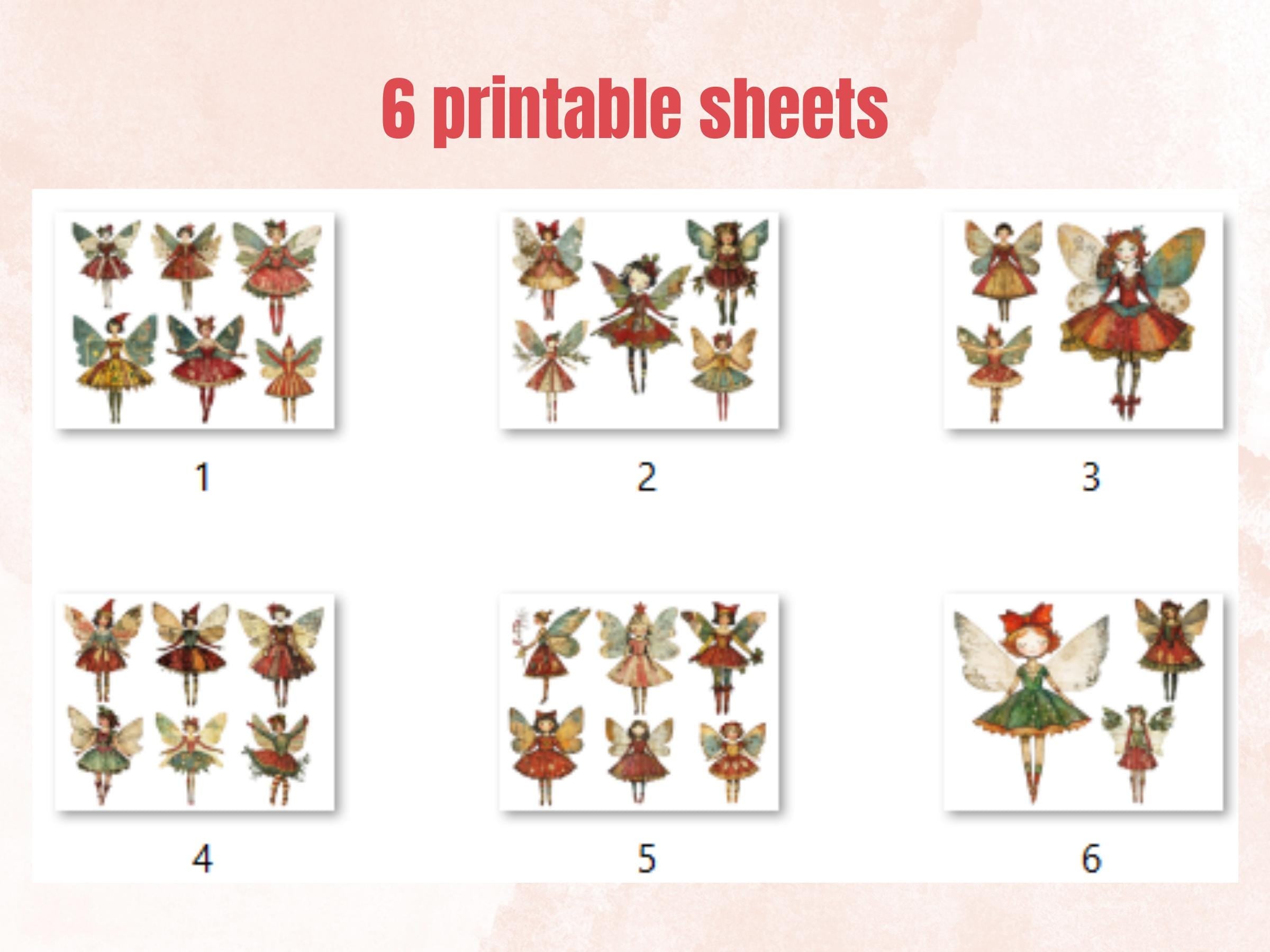 Christmas Fairy Doll Mixed Media Clipart, Whimsy Fairy Girl Fussy Cut Collage Sheet, Quirky Cut Out Ephemera, PNG + JPG for Scrapbooking