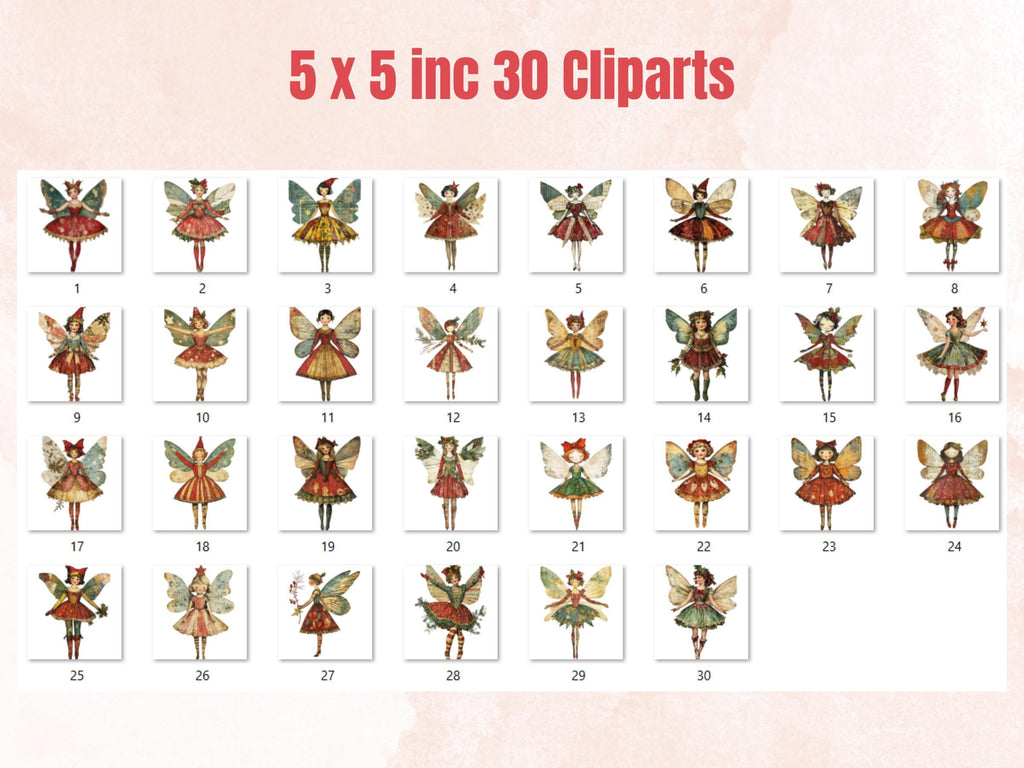 Christmas Fairy Doll Mixed Media Clipart, Whimsy Fairy Girl Fussy Cut Collage Sheet, Quirky Cut Out Ephemera, PNG + JPG for Scrapbooking