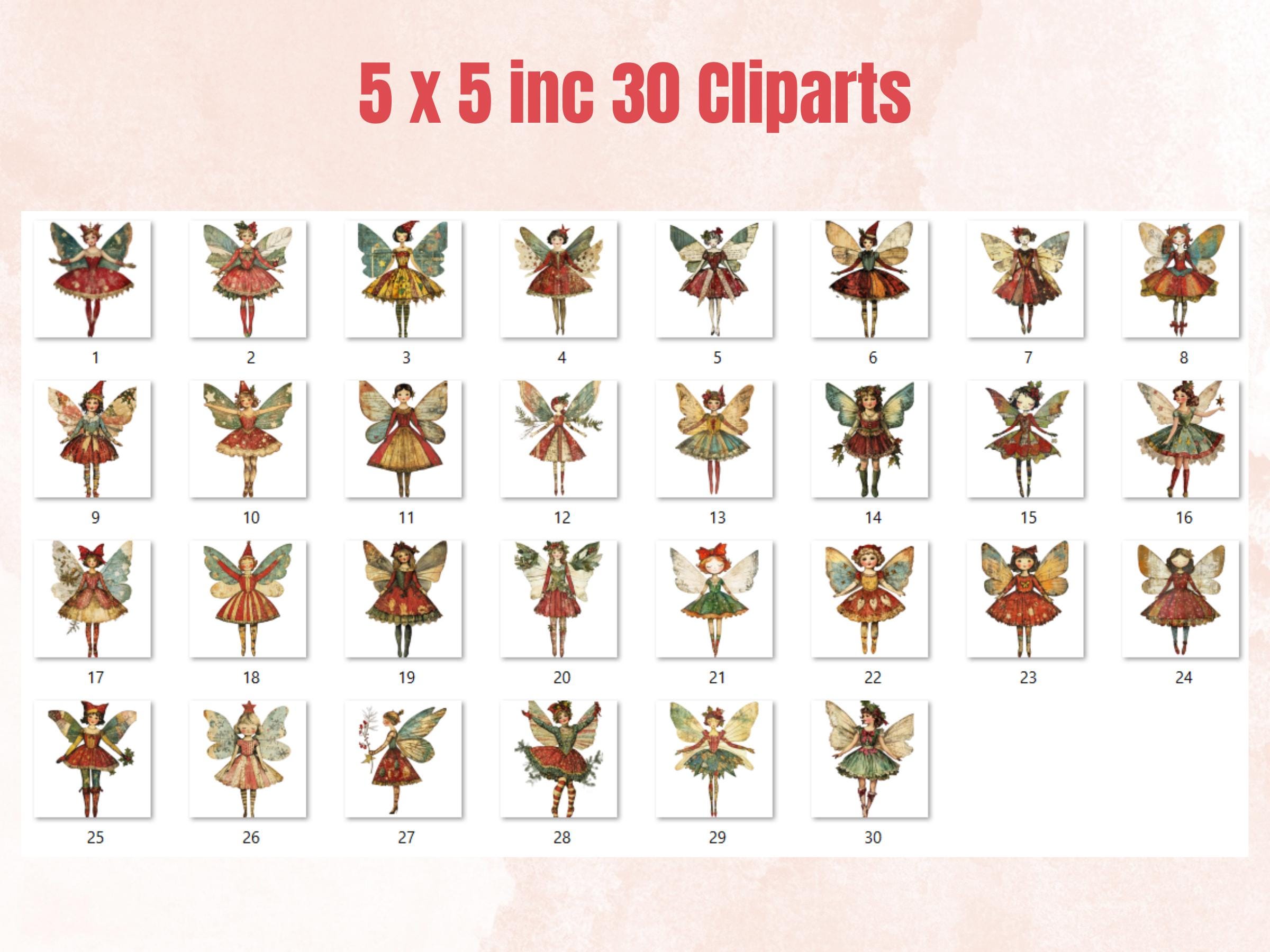 Christmas Fairy Doll Mixed Media Clipart, Whimsy Fairy Girl Fussy Cut Collage Sheet, Quirky Cut Out Ephemera, PNG + JPG for Scrapbooking