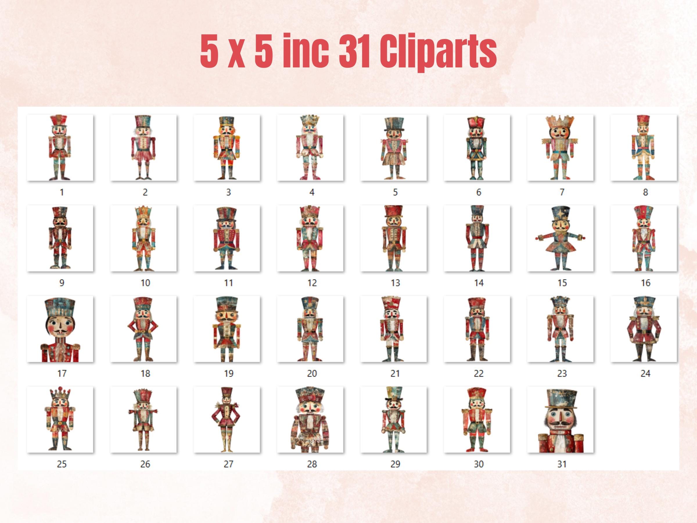 Christmas Nutcracker Mixed Media Clipart, Whimsy Nutcracker Fussy Cut Collage Sheet, Quirky Cut Out Ephemera, PNG + JPG for Scrapbooking