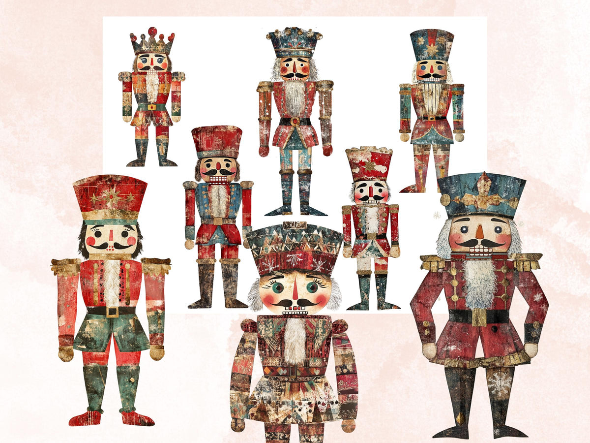 Christmas Nutcracker Mixed Media Clipart, Whimsy Nutcracker Fussy Cut Collage Sheet, Quirky Cut Out Ephemera, PNG + JPG for Scrapbooking