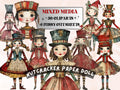 Christmas Nutcracker Doll Mixed Media Clipart, Whimsy Nutcracker Girl Fussy Cut Sheet, Quirky Cut Out Ephemera, PNG + JPG for Scrapbooking