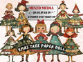 Christmas Tree Doll Mixed Media Clipart, Whimsy Xmas Tree Girl Fussy Cut Collage Sheet, Quirky Cut Out Ephemera, PNG + JPG for Scrapbooking