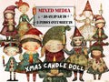 Christmas Candle Doll Mixed Media Clipart, Whimsy Xmas Girl Fussy Cut Collage Sheet, Quirky Cut Out Ephemera, PNG + JPG for Scrapbooking