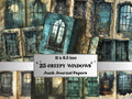 Creepy Window Double Pages Ephemera Kit, Spooky Mixed Media Paper, Gothic Fantasy Window Collage Scrapbook Paper, Printable Horizontal Pages
