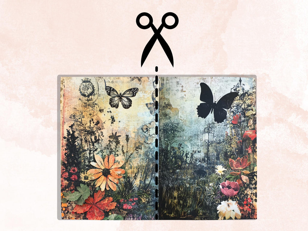 Spooky Garden Double Pages Ephemera Kit, Creepy Mixed Media Paper, Gothic Botanical Collage Scrapbook Paper, Printable Horizontal Pages
