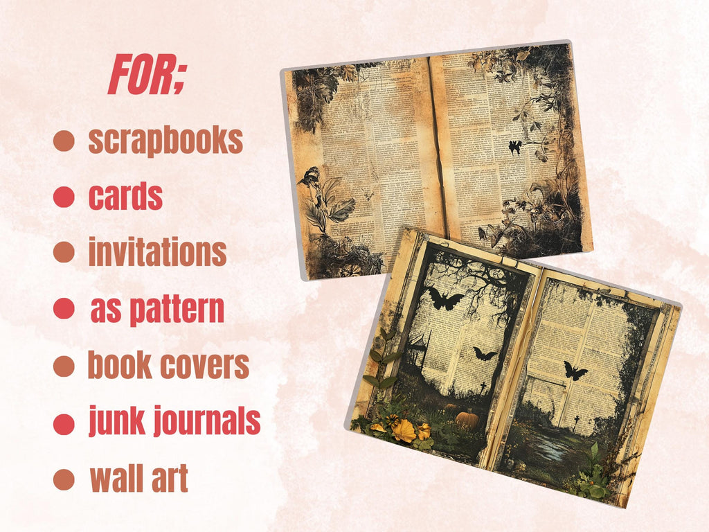 Garden Newspaper Ephemera Kit, Creepy Mixed Media Paper, Gothic Botanical Newspaper Collage Scrapbook Paper, Spooky Journal Double Pages