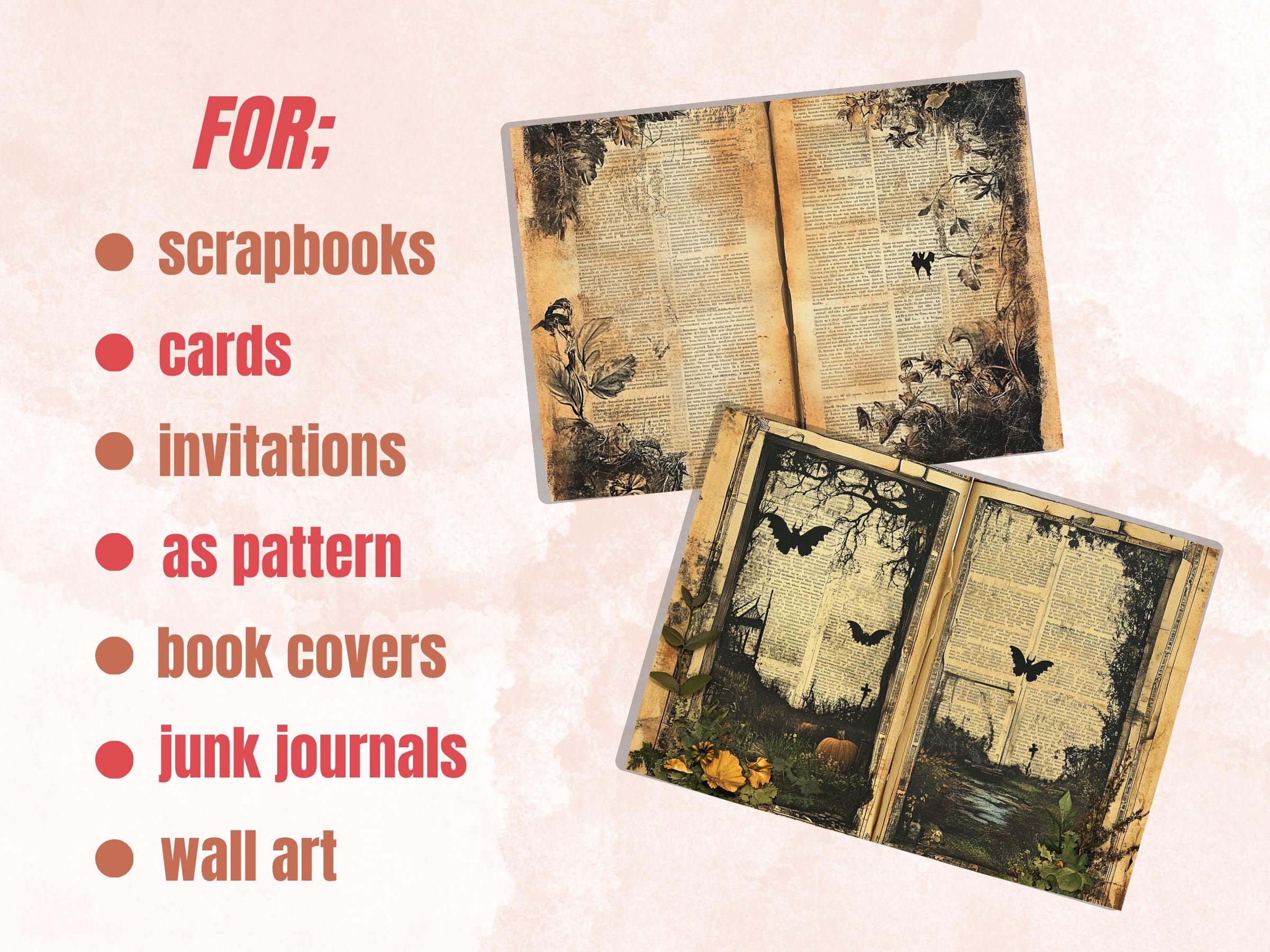 Garden Newspaper Ephemera Kit, Creepy Mixed Media Paper, Gothic Botanical Newspaper Collage Scrapbook Paper, Spooky Journal Double Pages