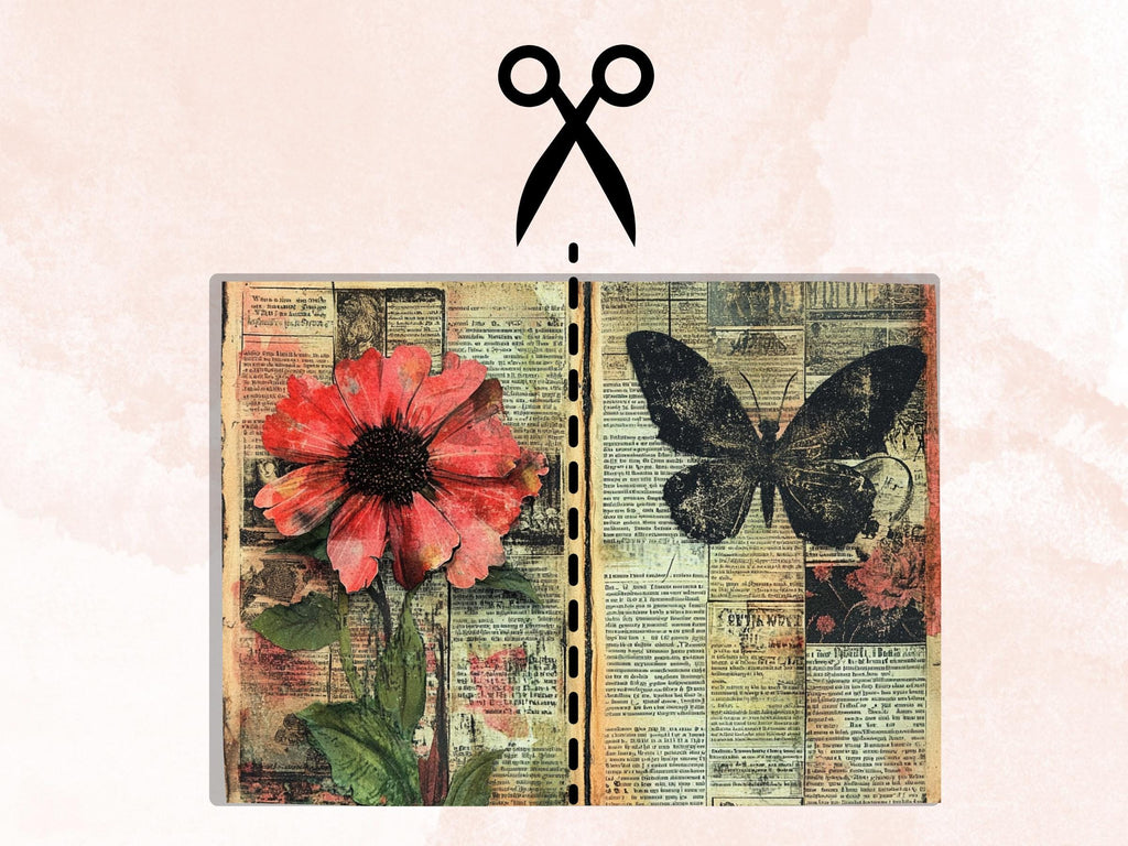 Garden Newspaper Ephemera Kit, Creepy Mixed Media Paper, Gothic Botanical Newspaper Collage Scrapbook Paper, Spooky Journal Double Pages
