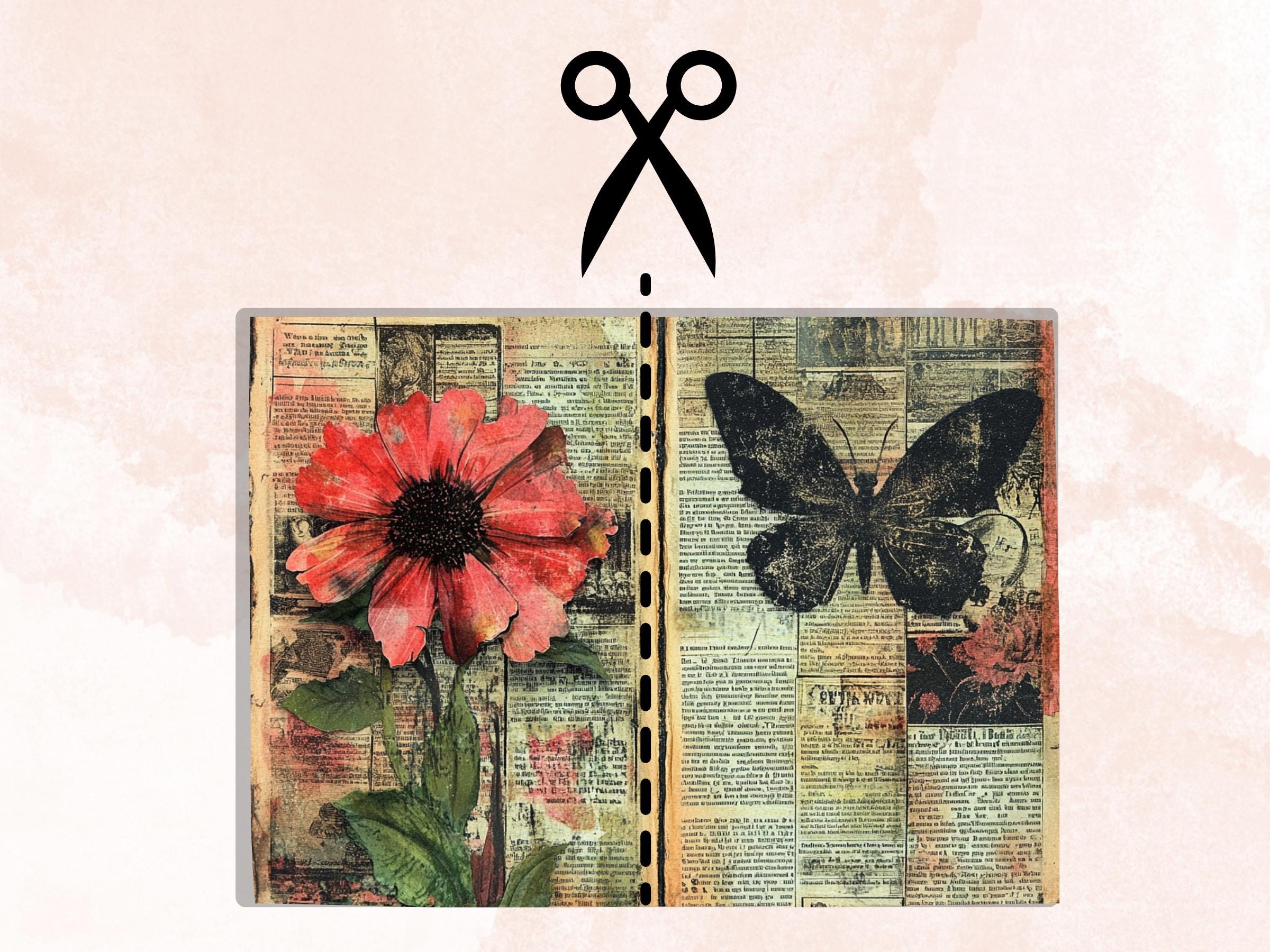Garden Newspaper Ephemera Kit, Creepy Mixed Media Paper, Gothic Botanical Newspaper Collage Scrapbook Paper, Spooky Journal Double Pages