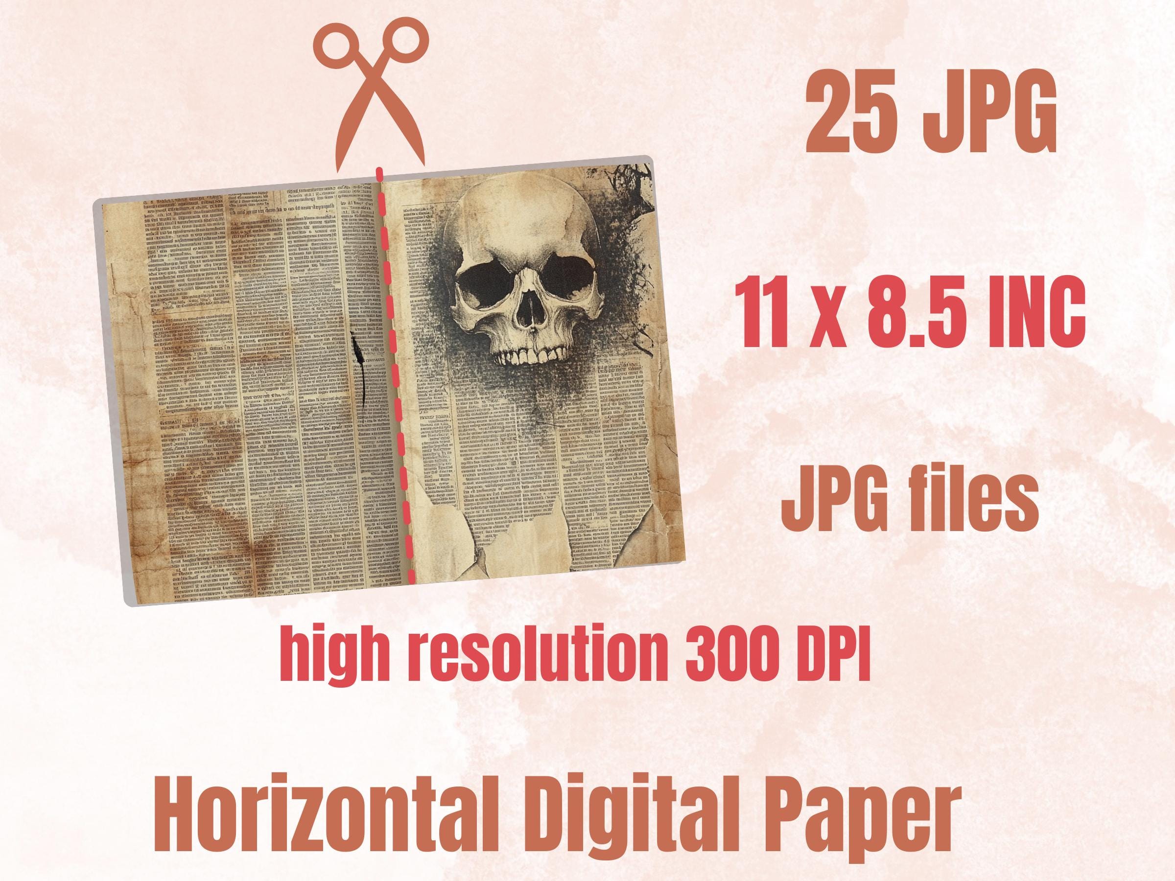 Spooky Newspaper Ephemera Kit, Creepy Mixed Media Paper, Gothic Woodland Newspaper Collage Scrapbook, Printable Horror Journal Double Pages
