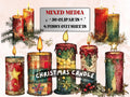 Christmas Candle Mixed Media Clipart, Retro Xmas Candle Fussy Cut Collage Sheet, Ornaments Cut Out Ephemera, PNG + JPG for Scrapbooking
