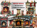 Christmas Fireplace Mixed Media Clipart, Retro Xmas Fireplace Fussy Cut Collage Sheet, Cozy Cut Out Ephemera, PNG + JPG for Scrapbooking