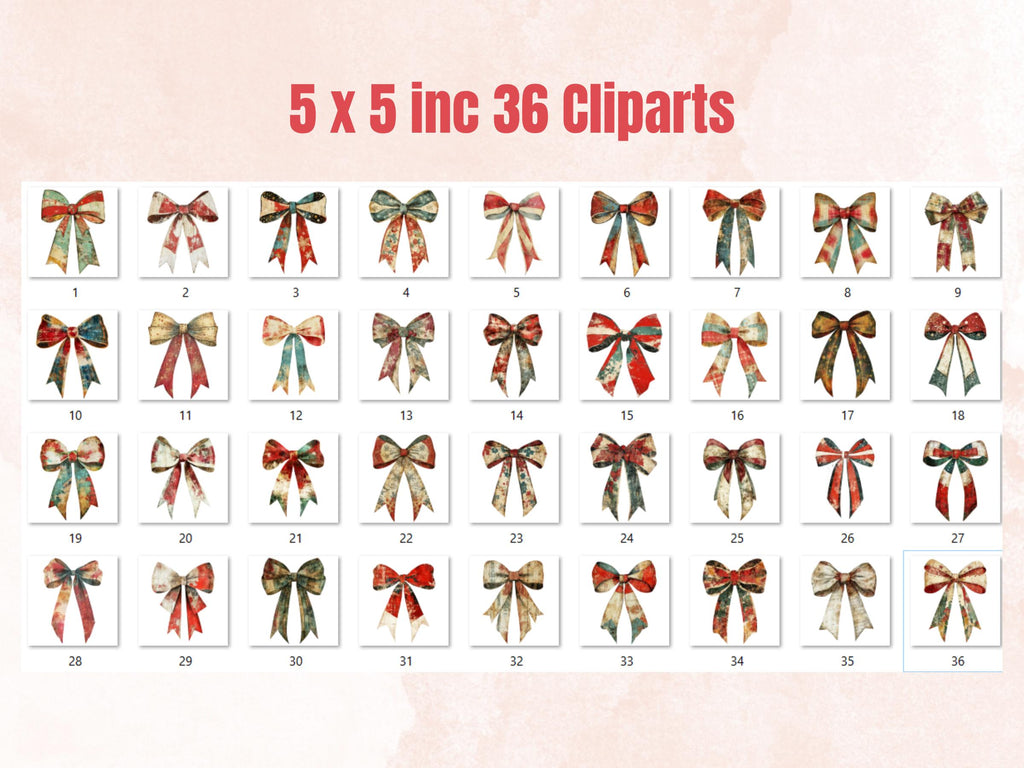 Christmas Coquette Mixed Media Clipart, Retro Xmas Bow Fussy Cut Collage Sheet, Festive Ornament Cutout Ephemera, PNG + JPG for Scrapbooking