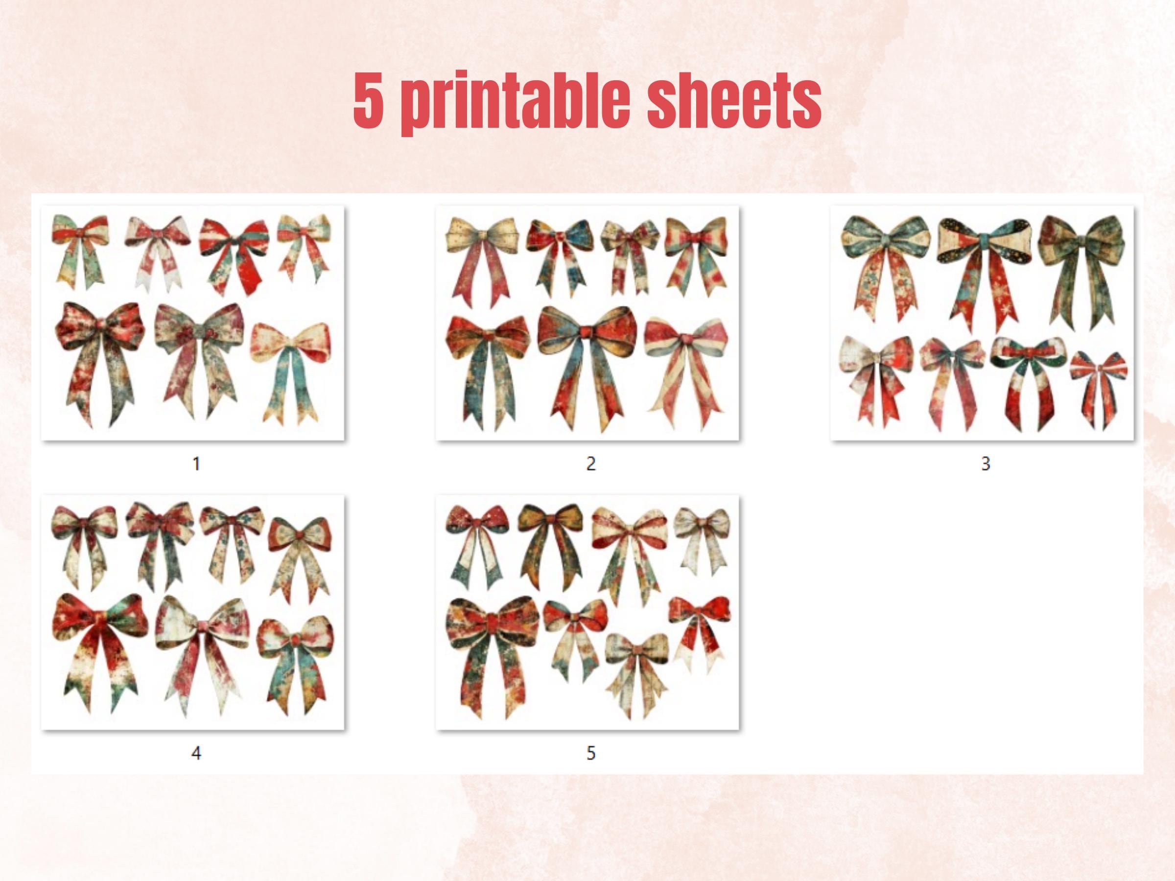 Christmas Coquette Mixed Media Clipart, Retro Xmas Bow Fussy Cut Collage Sheet, Festive Ornament Cutout Ephemera, PNG + JPG for Scrapbooking