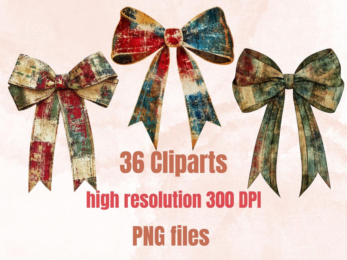 Christmas Coquette Mixed Media Clipart, Retro Xmas Bow Fussy Cut Collage Sheet, Festive Ornament Cutout Ephemera, PNG + JPG for Scrapbooking