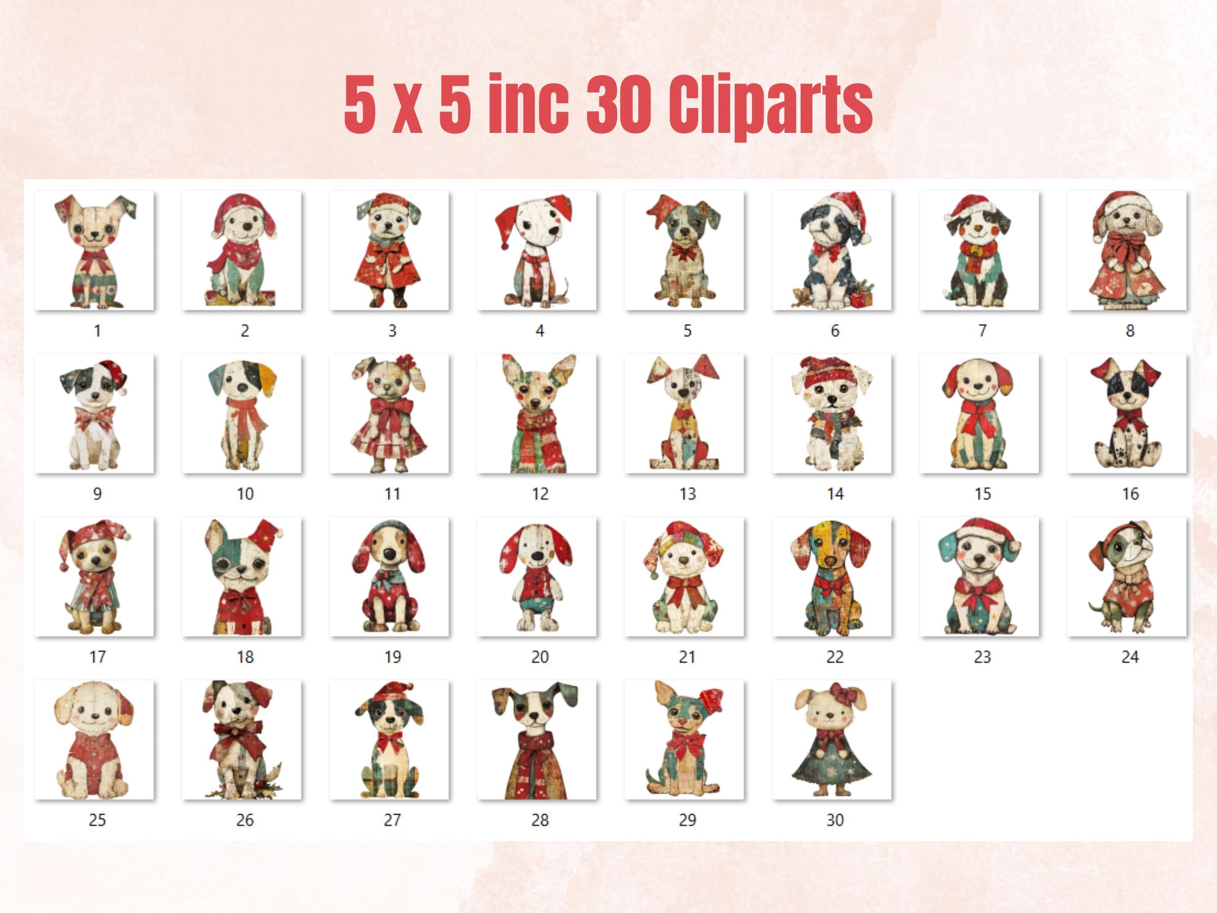 Christmas Dog Doll Mixed Media Clipart, Retro Xmas Dog Fussy Cut Collage Sheet, Paper Doll Cut Out Ephemera, PNG + JPG for Scrapbooking
