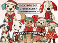 Christmas Dog Doll Mixed Media Clipart, Retro Xmas Dog Fussy Cut Collage Sheet, Paper Doll Cut Out Ephemera, PNG + JPG for Scrapbooking