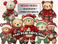 Christmas Bear Doll Mixed Media Clipart, Retro Xmas Bear Fussy Cut Collage Sheet, Paper Doll Cut Out Ephemera, PNG + JPG for Scrapbooking