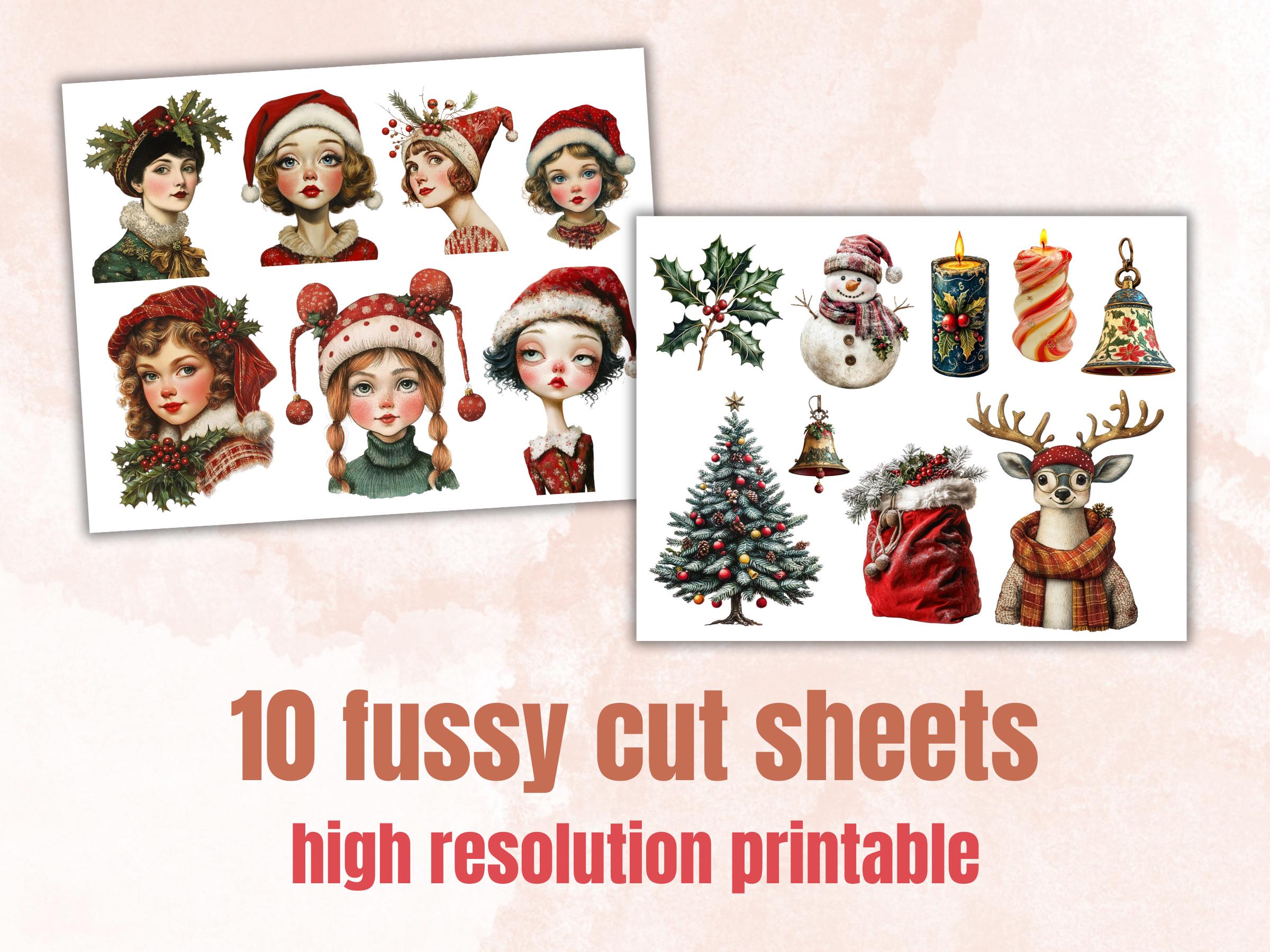 Whimsy Christmas Collage Elements Bundle, Quirky Christmas Fussy Cut, Xmas Characters Clipart, Whimsical Junk Journal, Xmas Scrapbooking Set