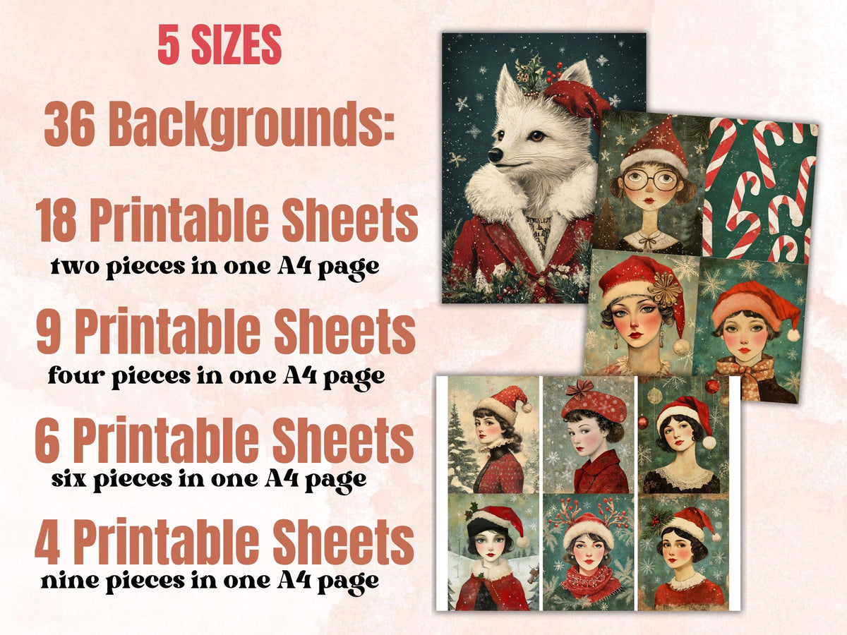 Whimsy Christmas Collage Elements Bundle, Quirky Christmas Fussy Cut, Xmas Characters Clipart, Whimsical Junk Journal, Xmas Scrapbooking Set