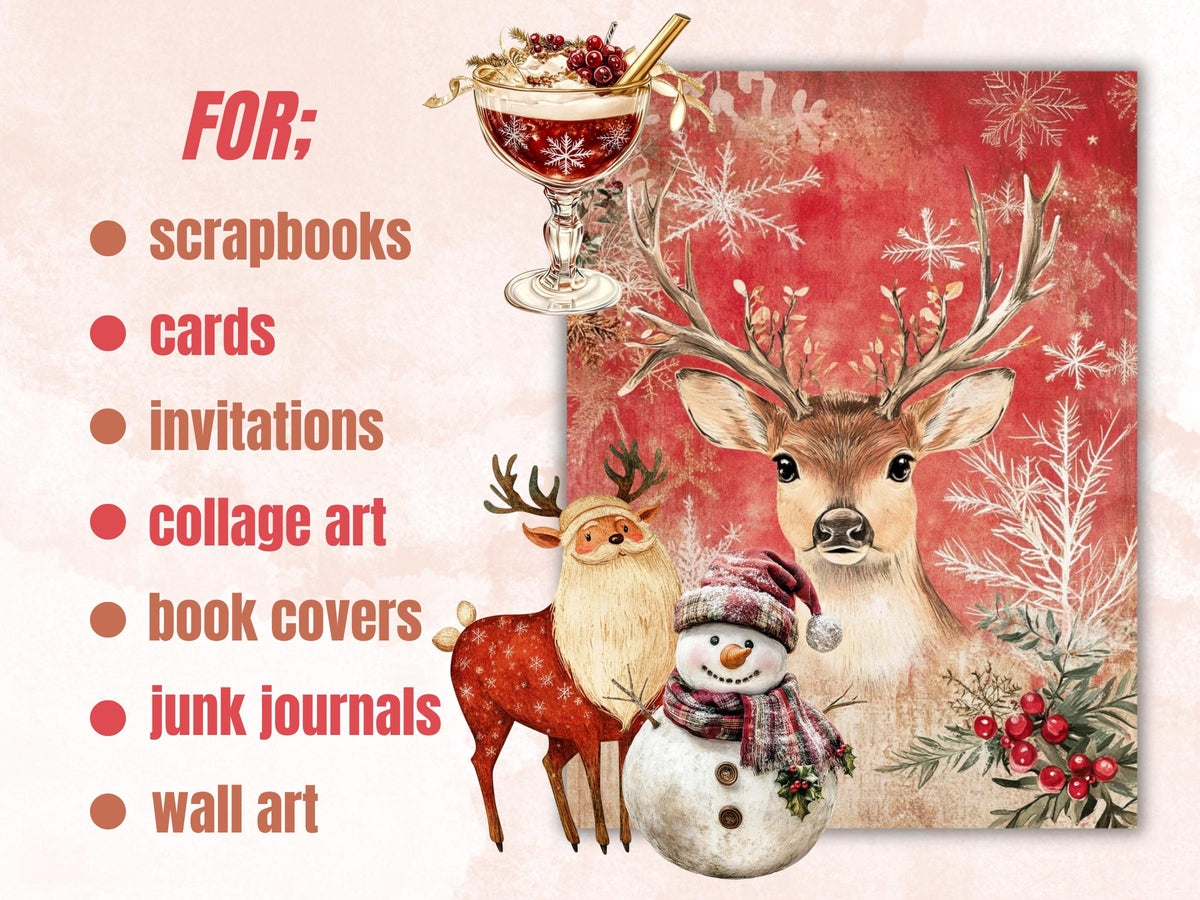 Whimsy Christmas Collage Elements Bundle, Quirky Christmas Fussy Cut, Xmas Characters Clipart, Whimsical Junk Journal, Xmas Scrapbooking Set