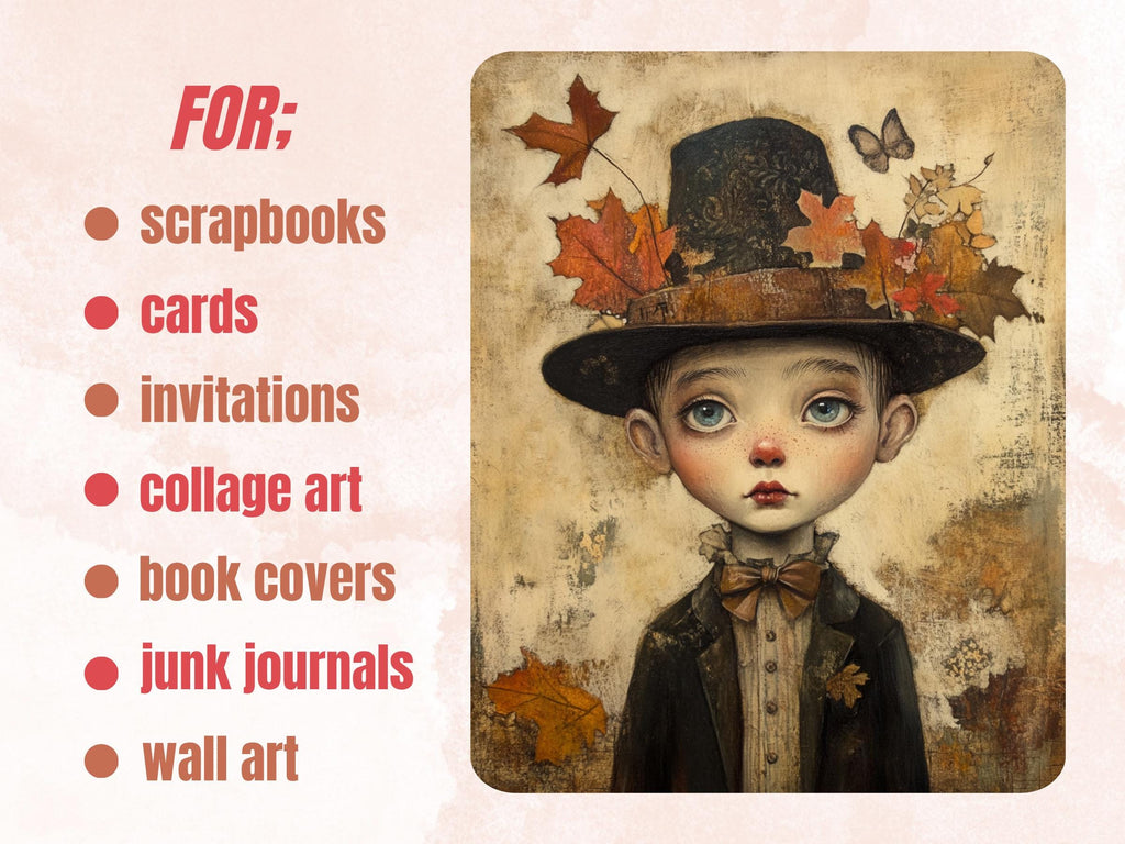 Creepy Fall Collage Paper, Gothic Autumn Mixed Media Sheet, Spooky Fall Ephemera Images, Whimsical Junk Journal, Autumn Scrapbook Paper