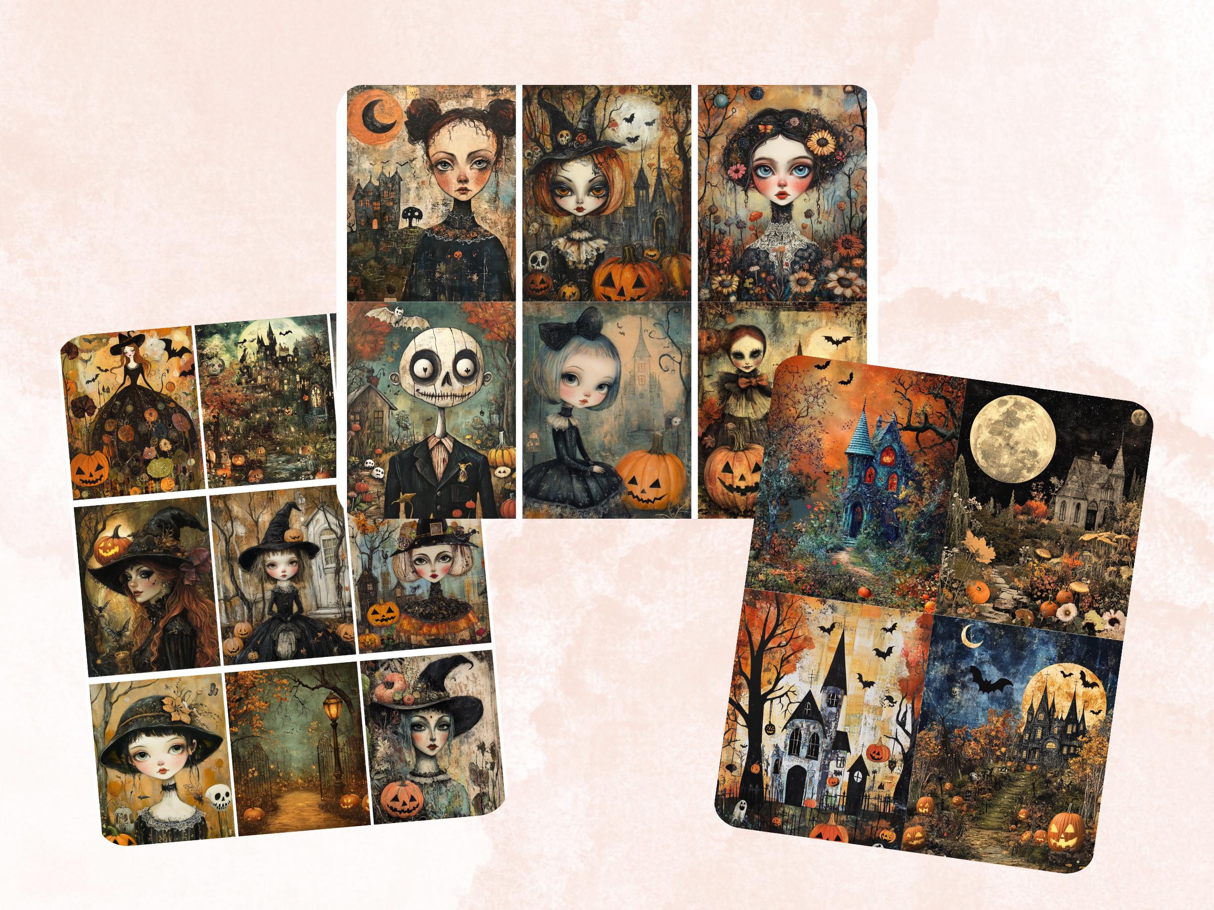 Halloween Garden Collage Paper, Botanical Halloween Mixed Media Sheet, Gothic Ephemera Images, Whimsy Junk Journal, Spooky Scrapbook Paper