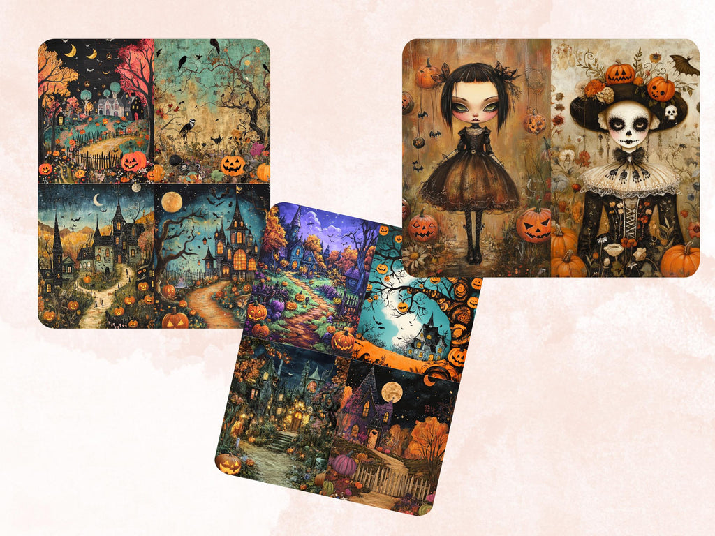 Halloween Garden Collage Paper, Botanical Halloween Mixed Media Sheet, Gothic Ephemera Images, Whimsy Junk Journal, Spooky Scrapbook Paper