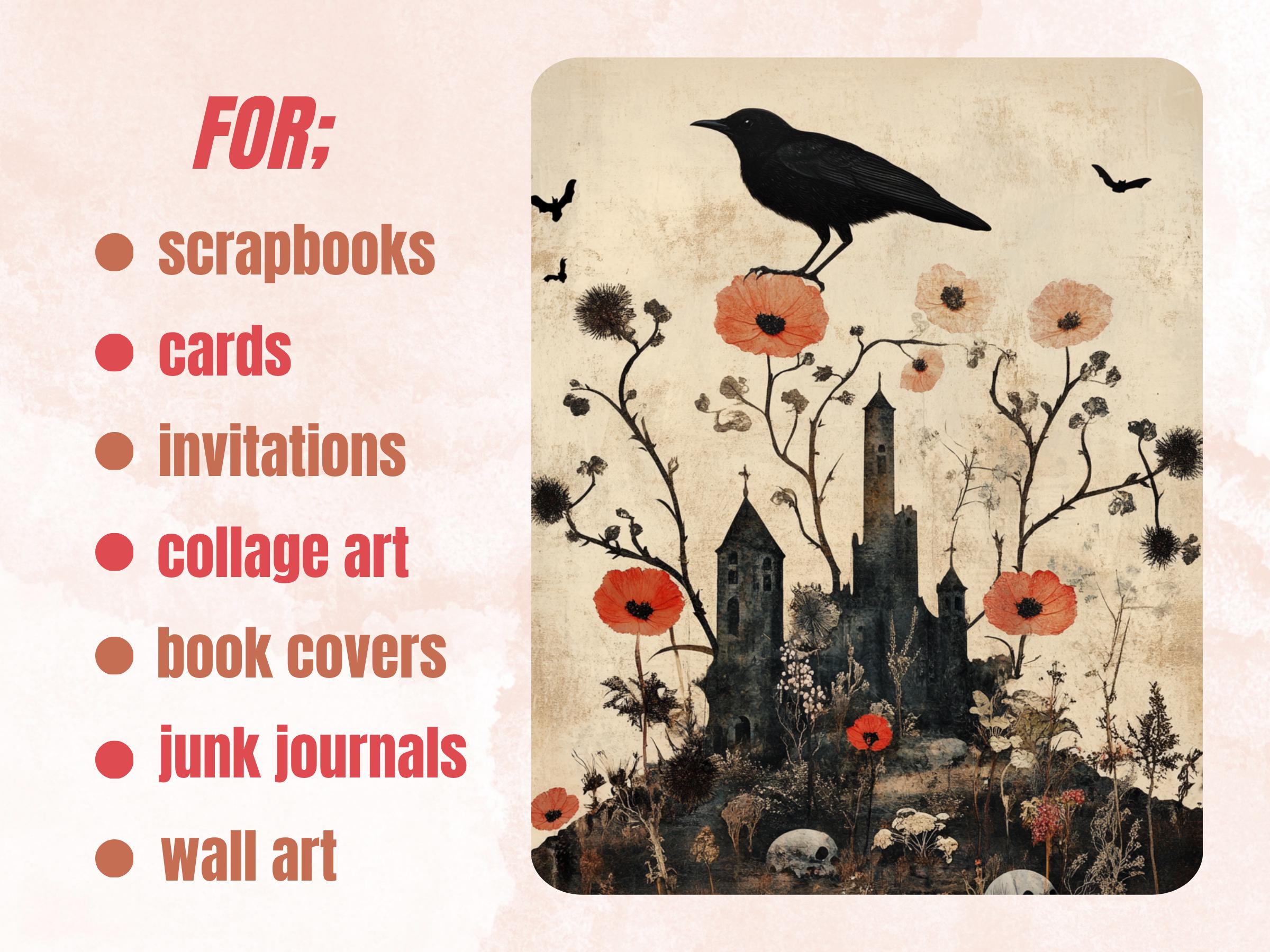 Spooky Garden Collage Paper, Creepy Garden Mixed Media Sheet, Gothic Garden Ephemera Images, Whimsy Junk Journal, Halloween Scrapbook Paper