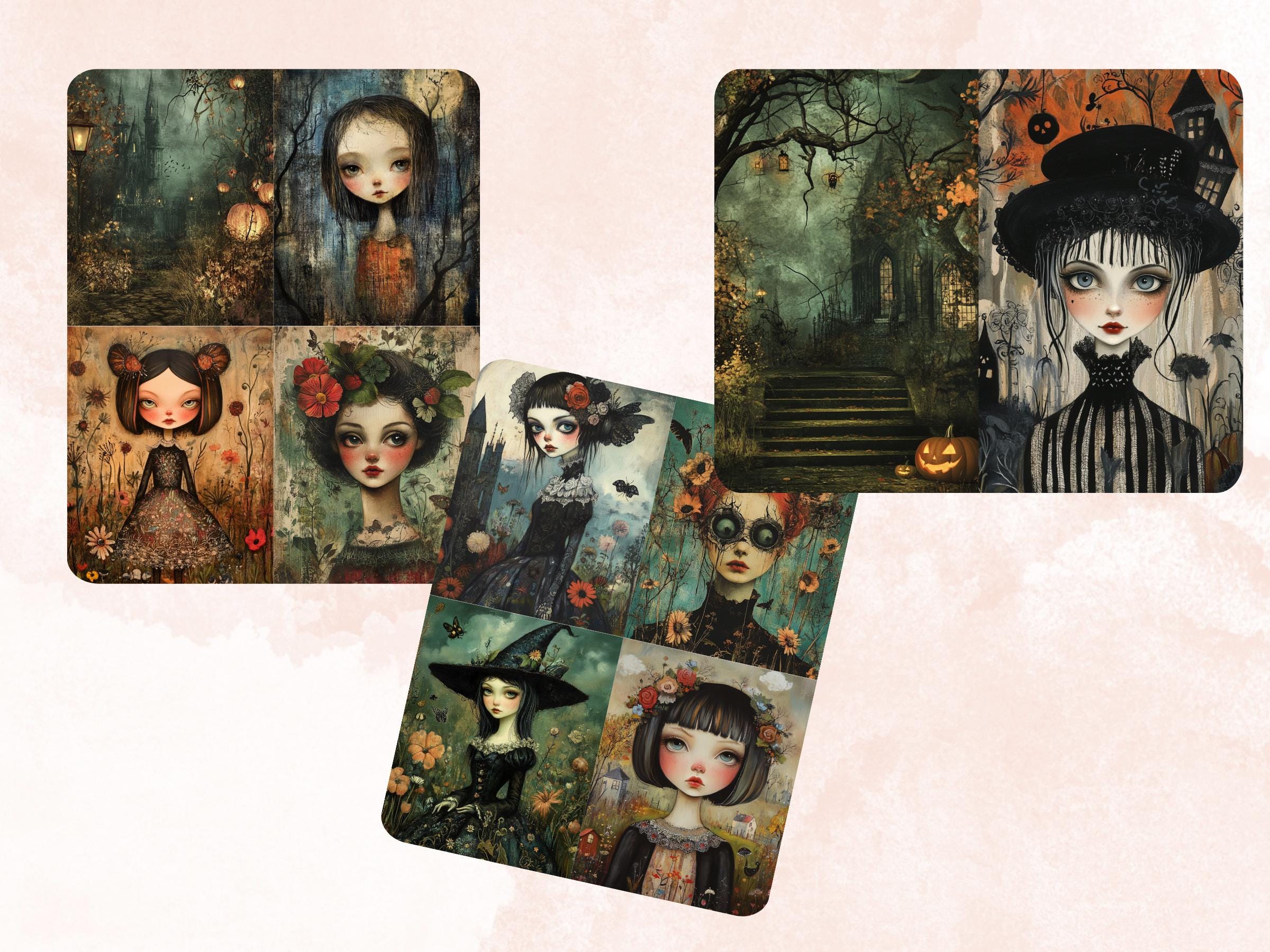 Spooky Garden Collage Paper, Creepy Garden Mixed Media Sheet, Gothic Garden Ephemera Images, Whimsy Junk Journal, Halloween Scrapbook Paper