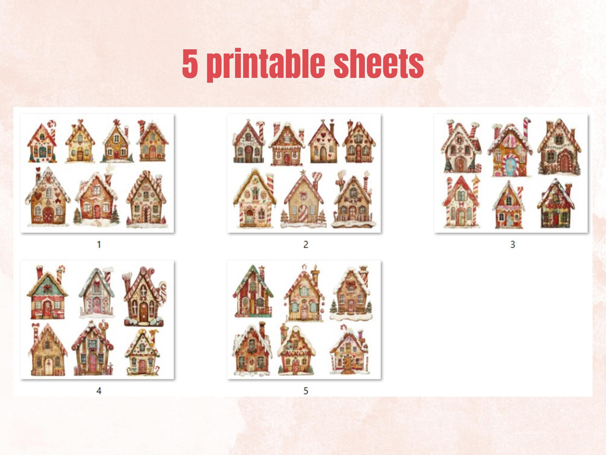 Christmas Gingerbread House Mixed Media Clipart, Xmas House Fussy Cut Collage Sheet, Winter Cut Out Ephemera, PNG + JPG for Scrapbooking