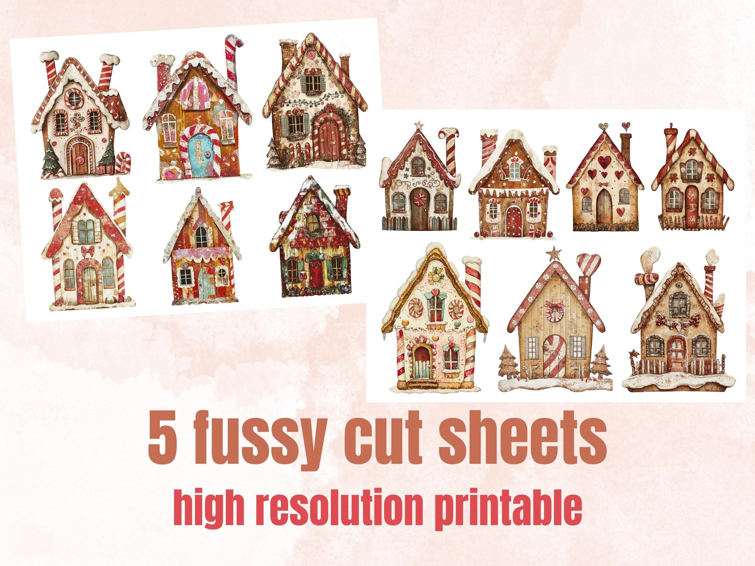 Christmas Gingerbread House Mixed Media Clipart, Xmas House Fussy Cut Collage Sheet, Winter Cut Out Ephemera, PNG + JPG for Scrapbooking