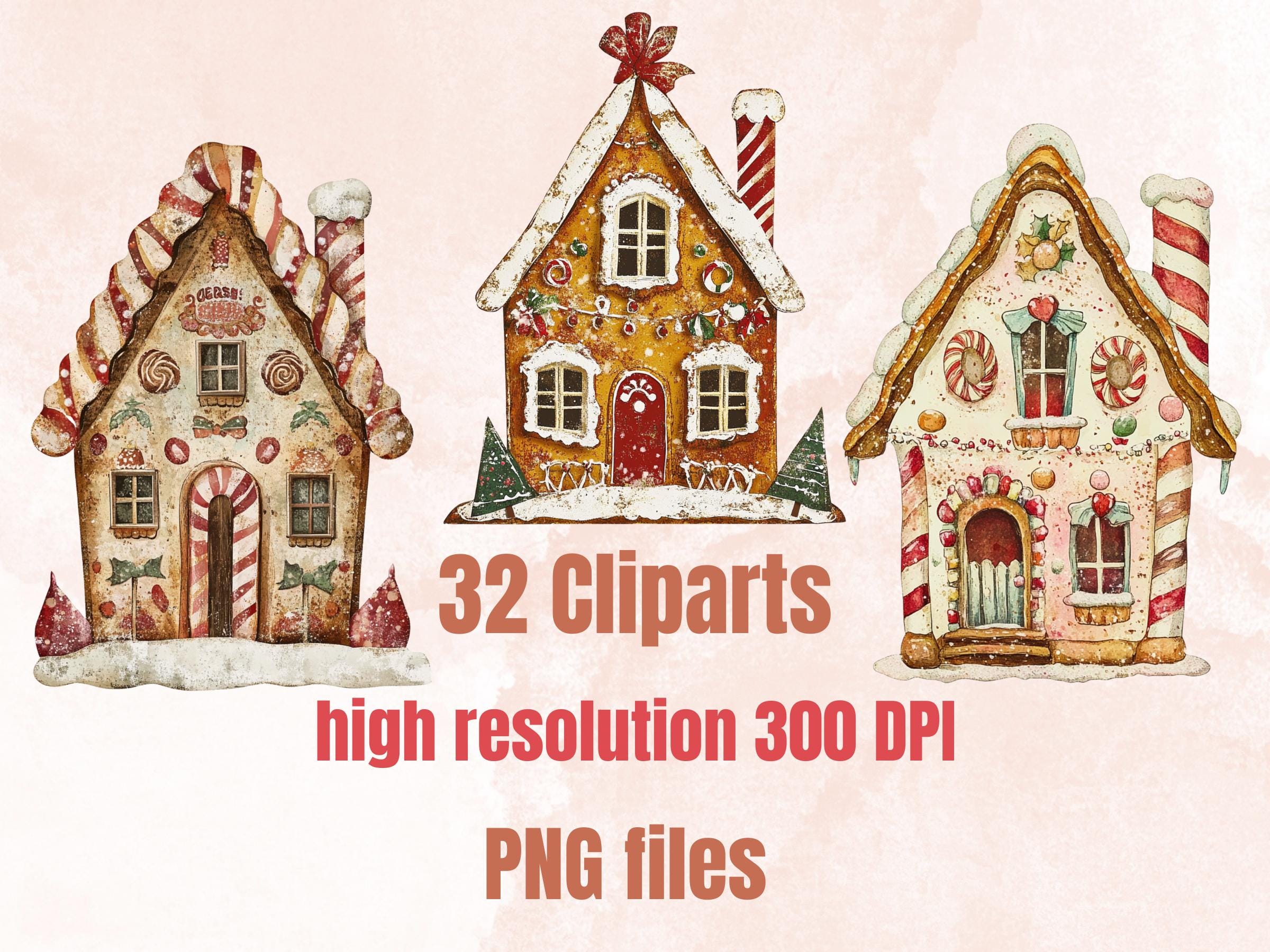 Christmas Gingerbread House Mixed Media Clipart, Xmas House Fussy Cut Collage Sheet, Winter Cut Out Ephemera, PNG + JPG for Scrapbooking