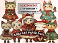 Christmas Cat Doll Mixed Media Clipart, Retro Xmas Cat Fussy Cut Collage Sheet, Paper Doll Cut Out Ephemera, PNG + JPG for Scrapbooking