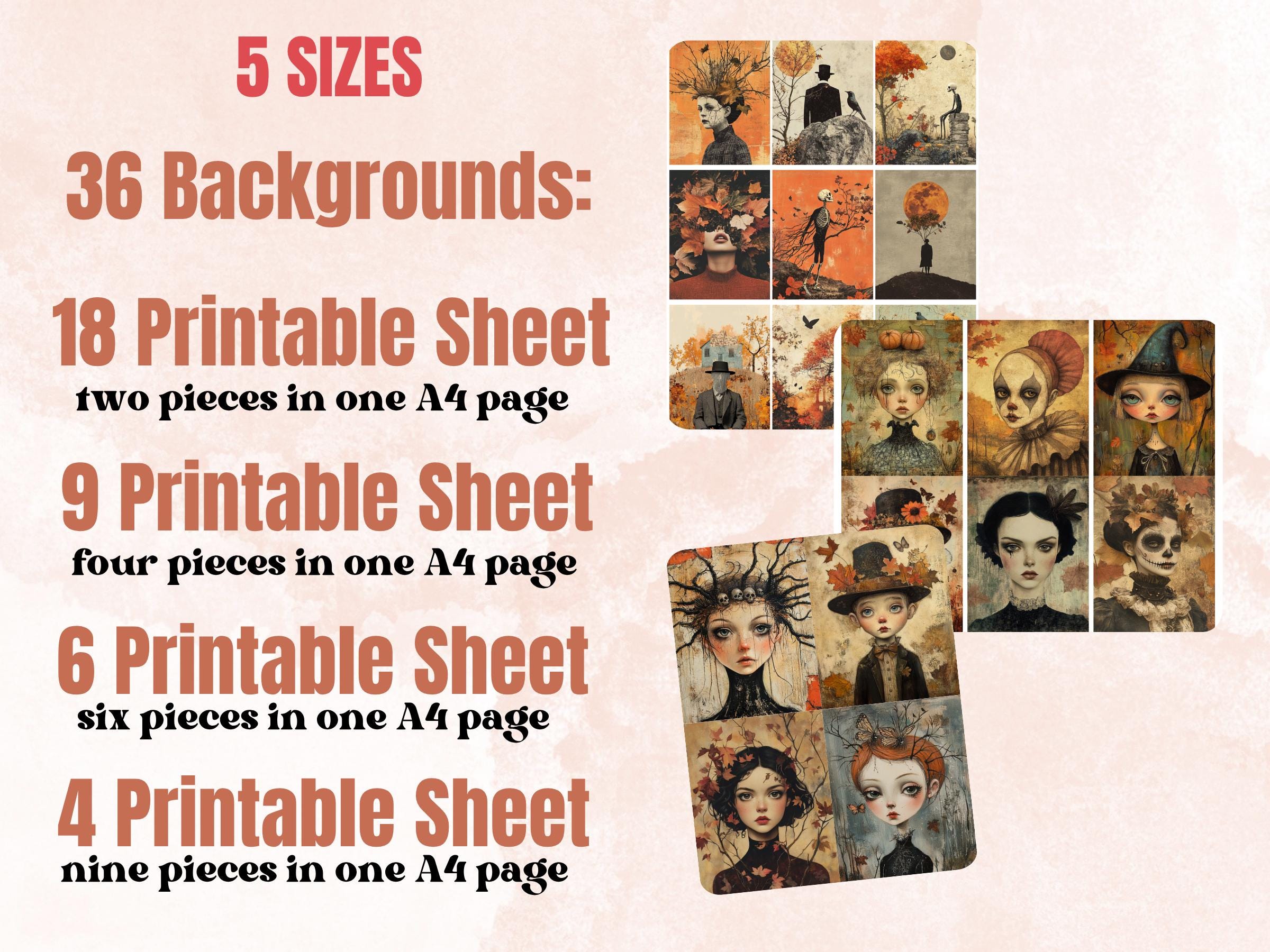 Creepy Fall Collage Paper, Gothic Autumn Mixed Media Sheet, Spooky Fall Ephemera Images, Whimsical Junk Journal, Autumn Scrapbook Paper