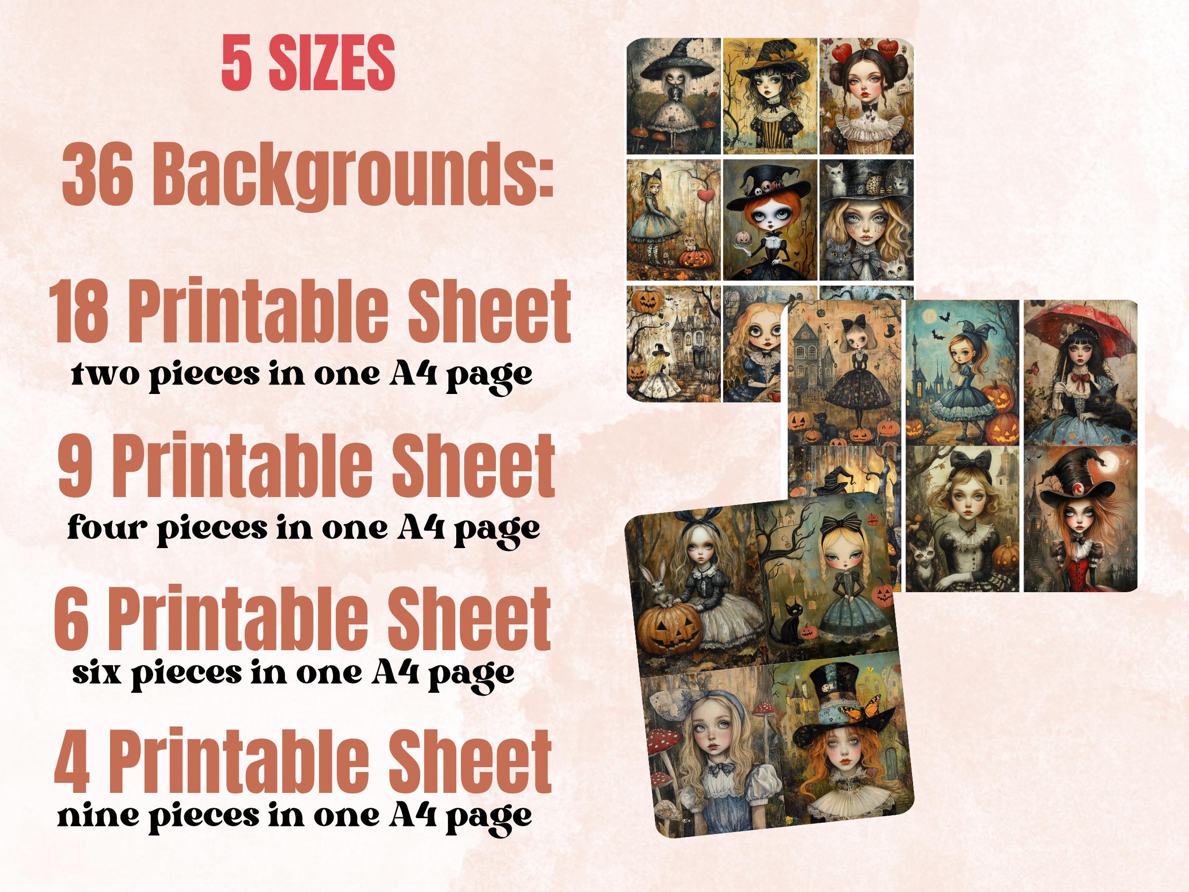 Halloween Alice Collage Paper, Alice in Wonderland Mixed Media Sheet, Creepy Alice Images, Whimsy Junk Journal, Spooky Scrapbook Paper