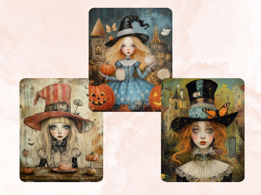 Halloween Alice Collage Paper, Alice in Wonderland Mixed Media Sheet, Creepy Alice Images, Whimsy Junk Journal, Spooky Scrapbook Paper