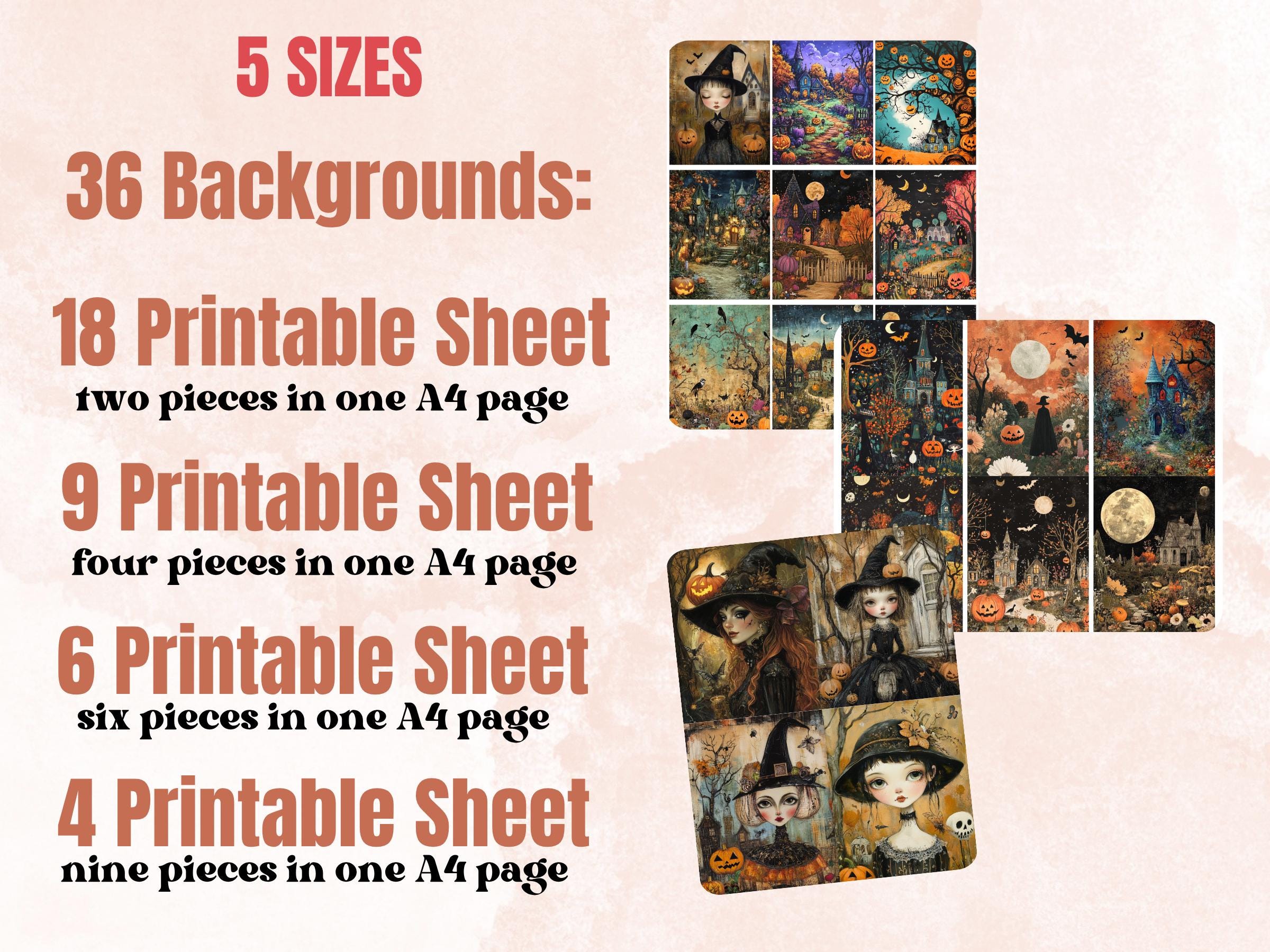 Halloween Garden Collage Paper, Botanical Halloween Mixed Media Sheet, Gothic Ephemera Images, Whimsy Junk Journal, Spooky Scrapbook Paper