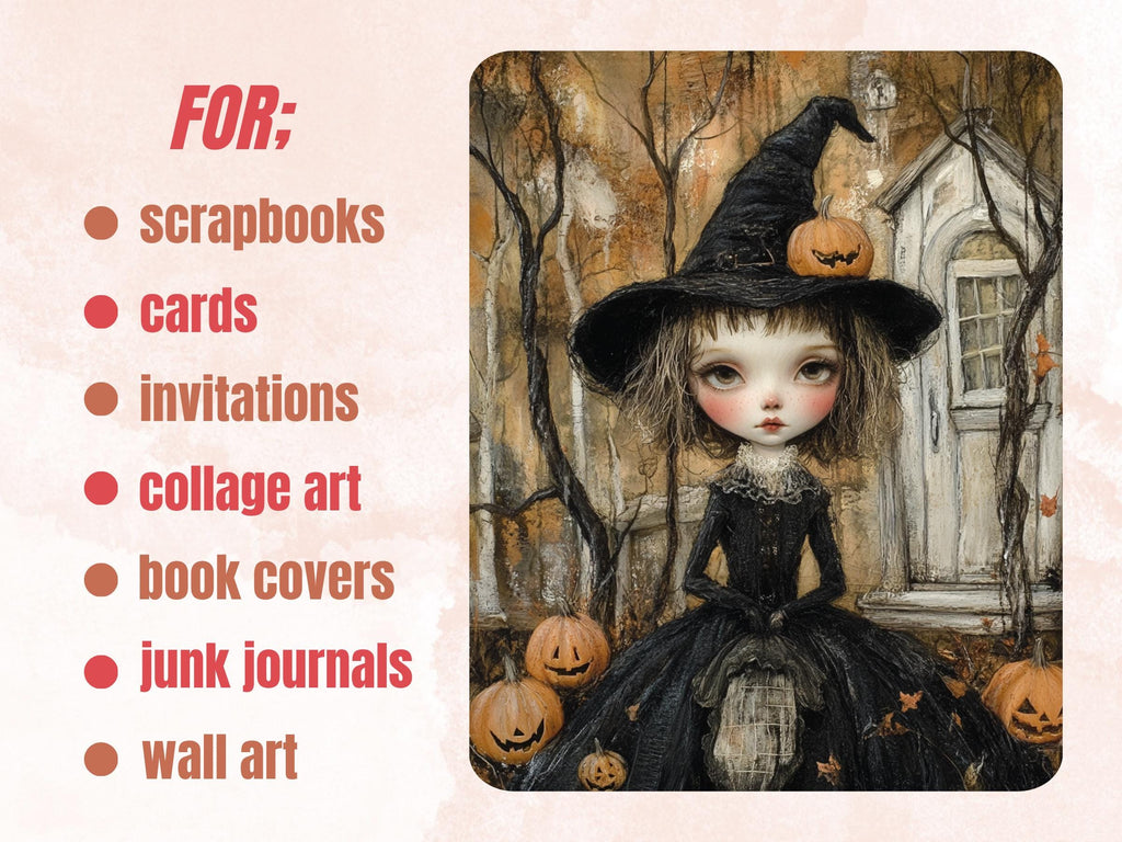 Halloween Garden Collage Paper, Botanical Halloween Mixed Media Sheet, Gothic Ephemera Images, Whimsy Junk Journal, Spooky Scrapbook Paper