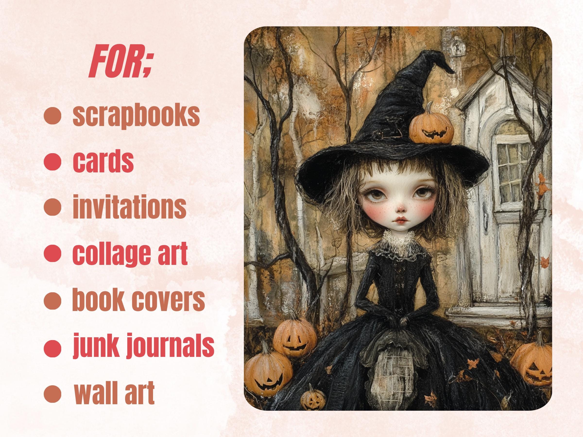 Halloween Garden Collage Paper, Botanical Halloween Mixed Media Sheet, Gothic Ephemera Images, Whimsy Junk Journal, Spooky Scrapbook Paper