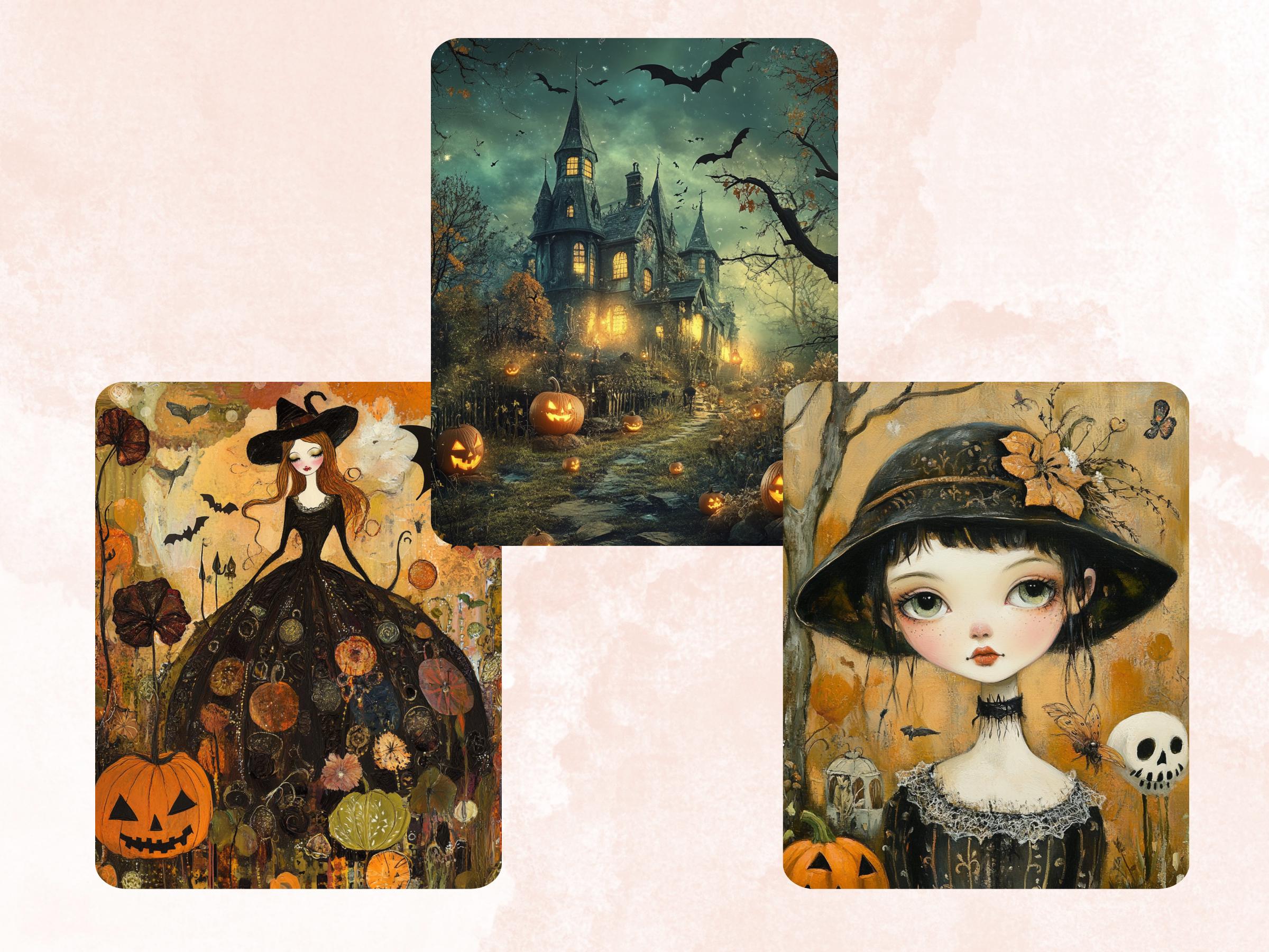 Halloween Garden Collage Paper, Botanical Halloween Mixed Media Sheet, Gothic Ephemera Images, Whimsy Junk Journal, Spooky Scrapbook Paper